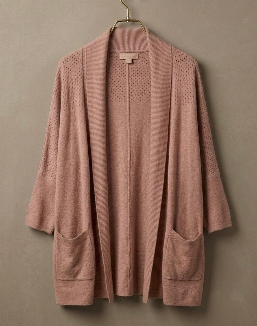Barefoot Dreams CozyChic Open Front Shawl Collar Cardigan - Dusty Rose (L/XL)